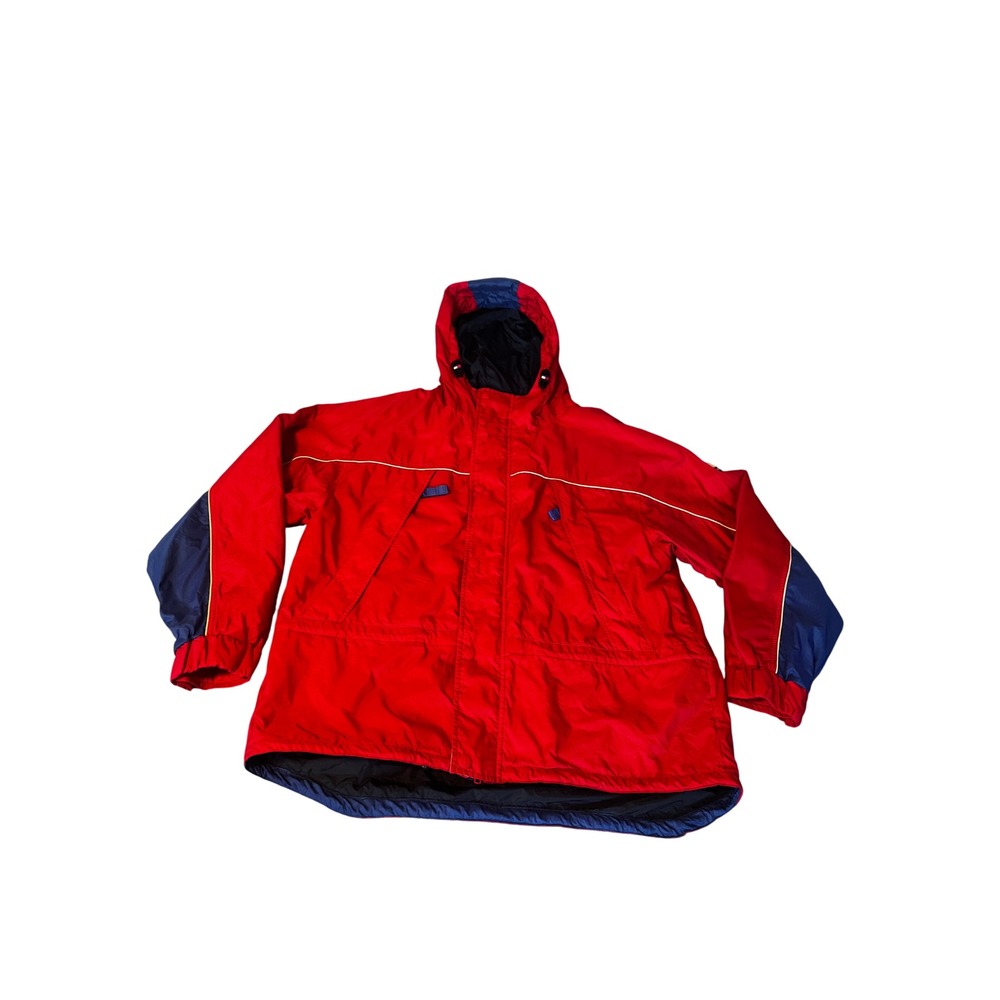 Tommy Hilfiger Vintage Sailing Jacket Red Blue Colorblock Hooded Mens XL